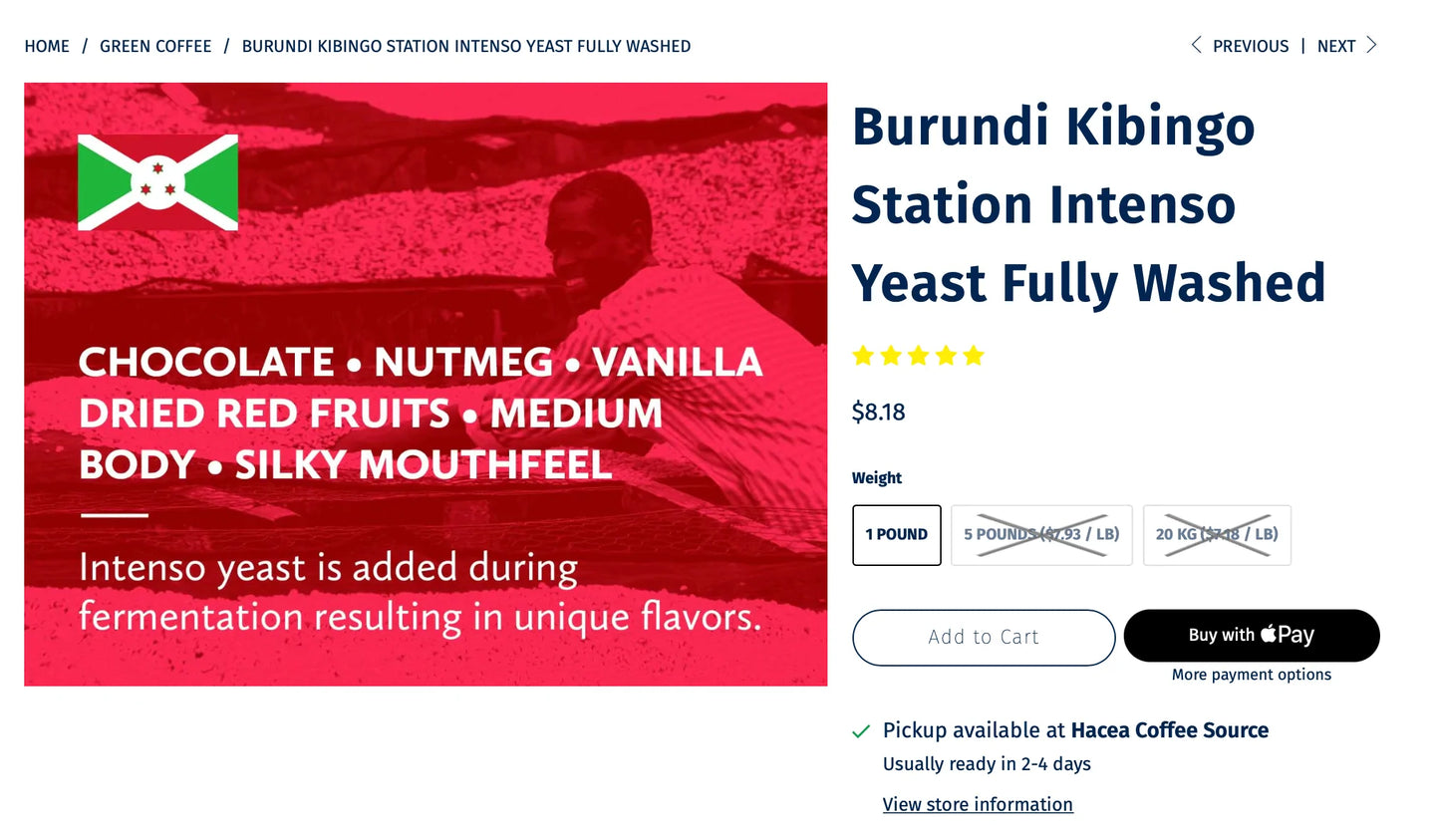 FP 076-002 - Burundi - Kibingo Station Intenso Yeast Fully Washed